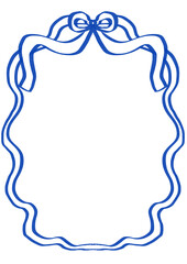 Elegant wavy rectangle frame decorated with a cute bow on top, perfect for invitations, scrapbooking, and girly designs in blue
