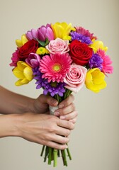 Colorful Flower Bouquet Held in Hands