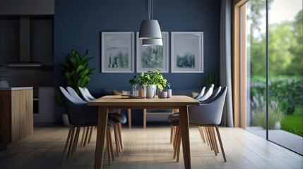 Fototapeta premium Modern dining room with panoramic views.