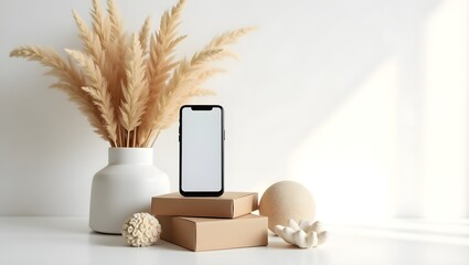 A sleek modern smartphone with a perfectly blank white screen