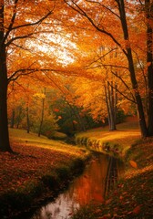 Obraz premium Autumn Landscape with Orange and Yellow Leaves