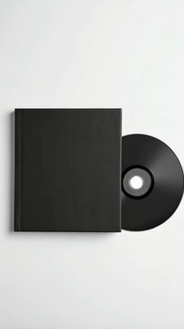Presentation of black compact disc with textured album cover lying flat on white surface for media or advertising usage