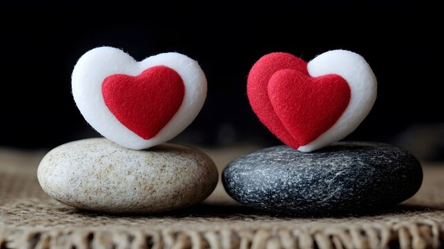 Two Red Hearts on Stones Valentine's Day Love - Powered by Adobe
