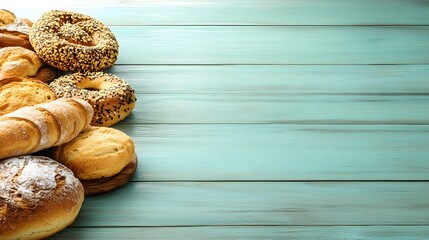 Assorted Fresh Baked Breads on Rustic Wooden Table