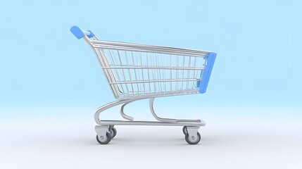 Empty Shopping Cart on Blue Background, 3D Render