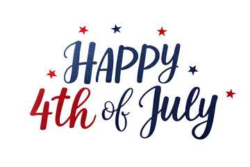 4th of July Lettering with Stars and Red-Blue Colors