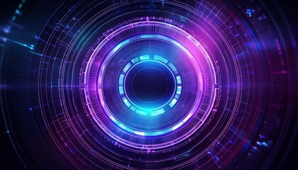 Fototapeta premium digital blue and purple tech circle on dark background science futuristic digital technologies concept