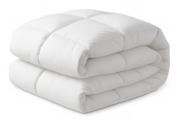 Soft, fluffy white blanket folded neatly, inviting comfort and warmth, isolated on a transparent background