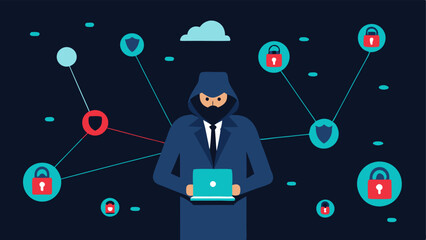 Cyber Detective Map A detective pinning digital clues onto a virtual map with lines connecting various locations represented by glowing icons of computers and networks.