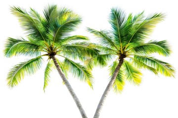 Two Lush Green Palm Trees on White Background