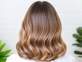 Naklejka premium Woman's back view, wavy brown-blonde hair