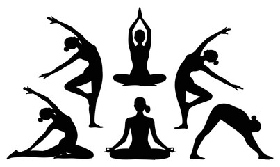 Obraz premium Silhouette Yoga Poses Collection for Wellness, Fitness, and Flexibility