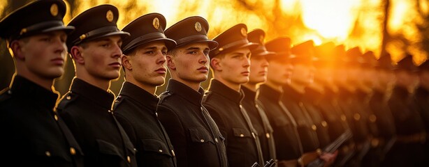 Young Soldiers in Uniform at Sunset