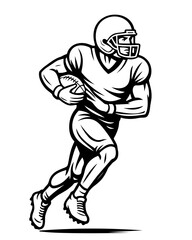 A football player is running with a football in his hands