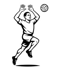 A man is jumping to catch a volleyball