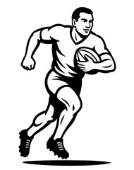 A man is running with a rugby ball in his hand
