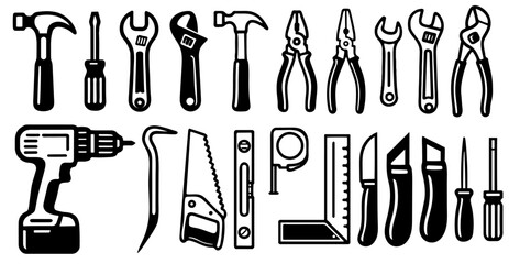 A collection of tools including a hammer, pliers, and a screwdriver
