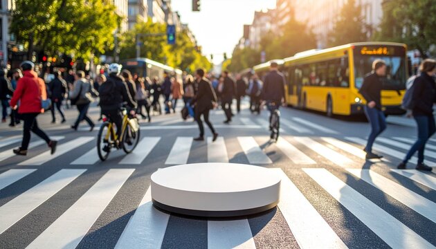 Pedestrian crossing display in urban bustle - Powered by Adobe