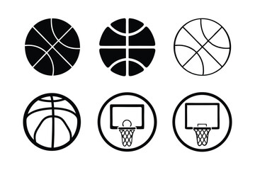 Fototapeta premium Dynamic Black Vector Silhouette Icon Set of Basketball Elements for Sports Logos, Team Merchandise, and Athletic Graphic Designs