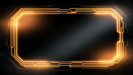 Glowing orange sci fi technology frame provides a futuristic digital interface on a dark background - Powered by Adobe
