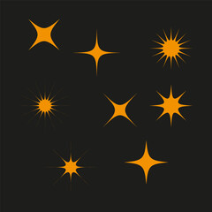 Star shapes cluster. Yellow fiery elements. Bold radiant symbols. Vector glow illustration.