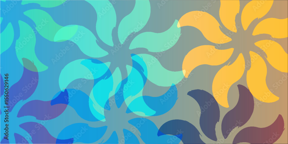 Poster vibrant multi-colored abstract floral design with flowing shapes, creating a harmonious pattern with