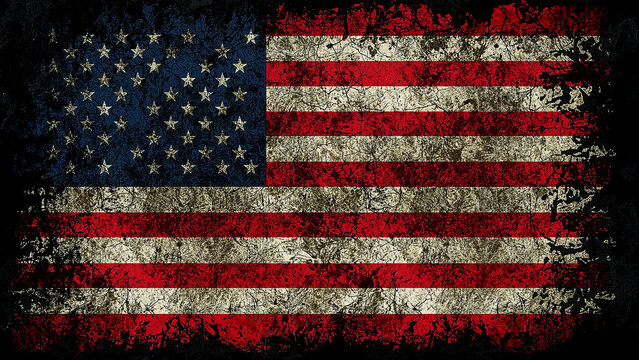 Distressed american flag with grunge texture on black