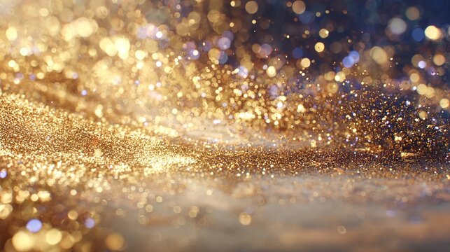 Abstract gold glitter background with bokeh