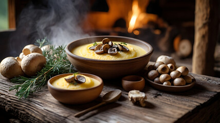 Creamy Polenta with Mushrooms in Alpine Cabin &ndash; Northern Italian Comfort Food
