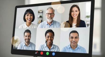 Diverse group of people participating in a video conference meeting showing collaboration and teamwork