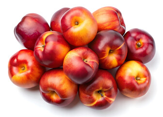 Heap of ripe and colorful nectarines arranged on a white background