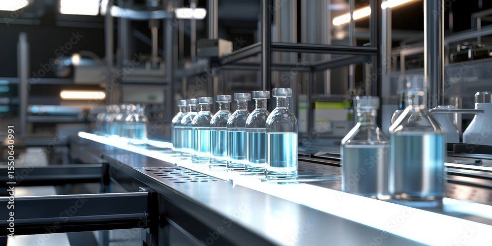 Aufkleber An automated assembly line producing chemical products in a laboratory setting. The image shows advanced techniques and a sterile environment.