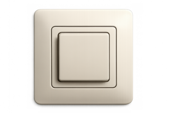 Beige light switch on a transparent background, representing electricity control and interior design
