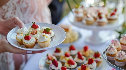 A delightful selection of strawberry topped cupcakes ready to be enjoyed