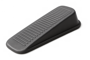 Gray plastic door stopper wedge on transparent background, useful to keep doors open or closed