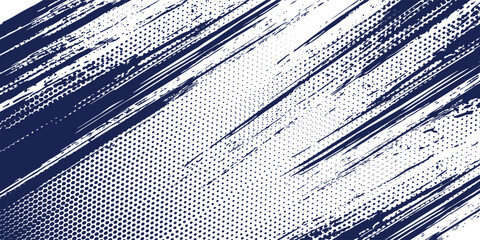 Halftone dots pattern blue color gradient texture grunge background. Pop art comic style vector illustration dots.