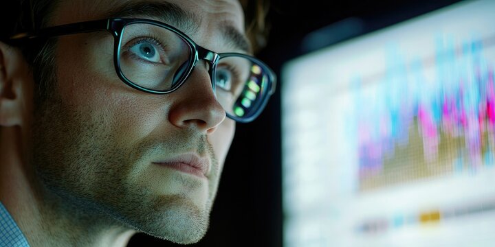 Financial analyst reviewing data on global economic indicators on a comprehensive, interactive digital platform.