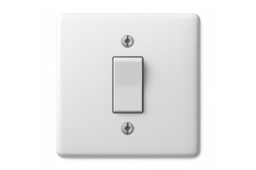 Close-up of a white light switch on a transparent background, representing the concept of power control and energy saving