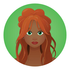 Redhead Woman with Green Eyes and Dark Skin – Vector Illustration. EPS