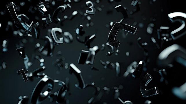 Dark, floating letters and numbers in 3d space.
