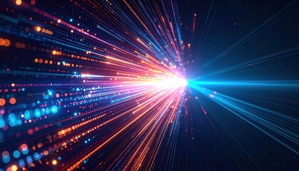 Naklejka premium Colorful light burst symbolizing data speed, innovation, futuristic technology, or digital transformation in science, AI, or high-tech visual storytelling
