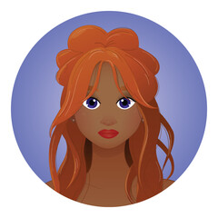 Redhead Woman with Violet Eyes and Dark Skin – Vector Illustration. EPS