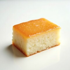 Rectangular Slice of Castella (Kasutera) Cake on White Background