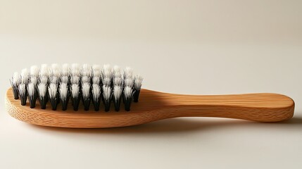 Wooden Brush with Black and White Bristles on Plain Background 