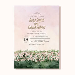 wedding invitation card with beautiful garden landscape watercolor background