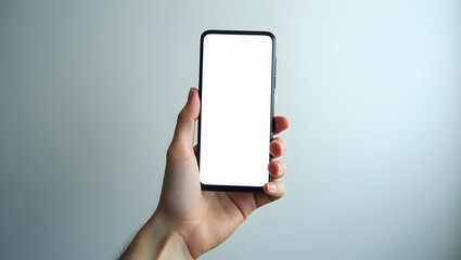 A gracefully posed hand delicately holding a sleek, modern, frameless smartphone