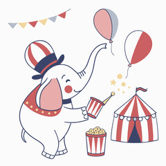 Fototapeta premium Big Top Brights themed SVG: Happy Elephant with holding a paintbrush in a Circus Carnival environment