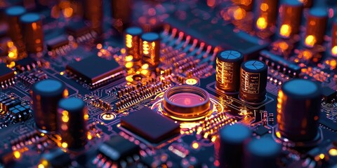 Obraz premium a machine learning interface with neon-lit circuits, advanced data processing, and a dark, cyberpunk aesthetic.