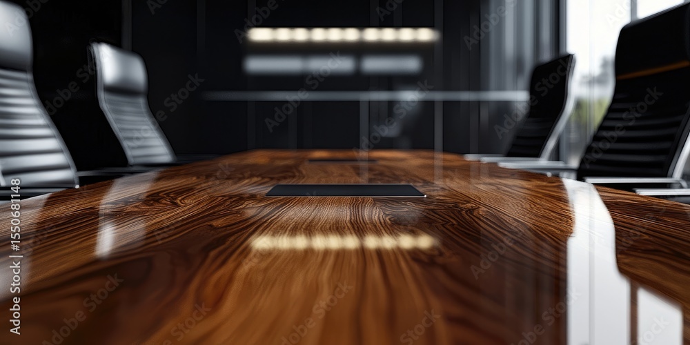Aufkleber Macro view of a conference table crafted from high-end materials with clean lines, suitable for sleek, professional designs.