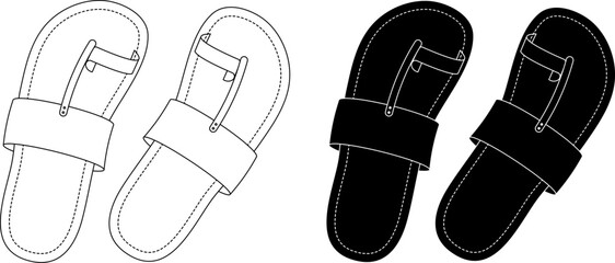 top view Kolhapuri chappal icon set